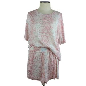 PJ Salvage Snake Skin Print PJ Set Short Sleeve Top Shorts Cotton Pink M NWT